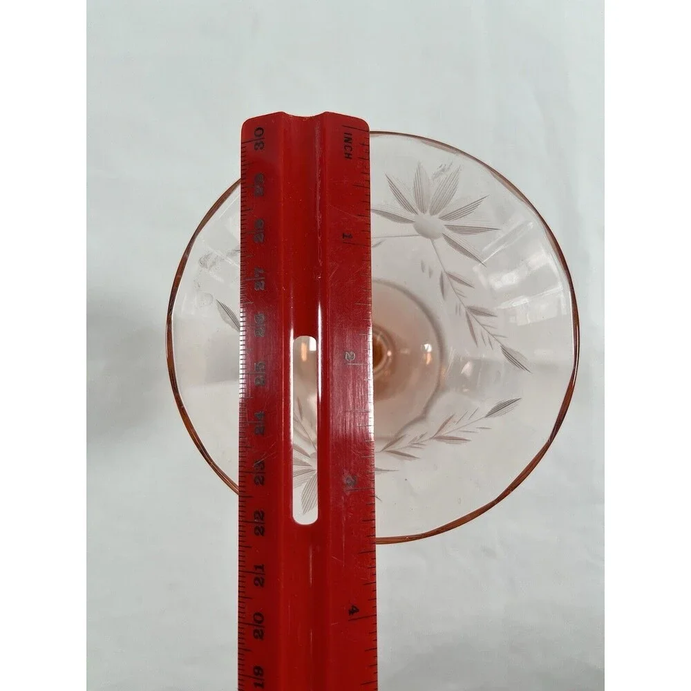 Lot o f 2 Vintage Pink Depression Martini Glass Floral Etched #675